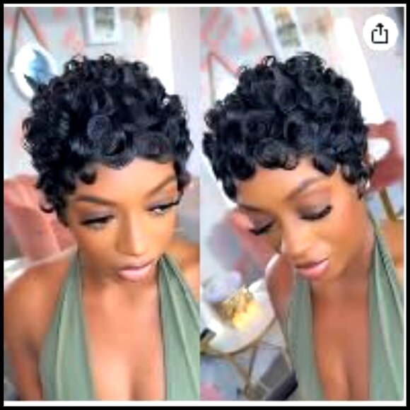 Short Curly Human Hair Wig Glueless Pre Plucked Pixie Cut With Bangs Daily Wear main image 5